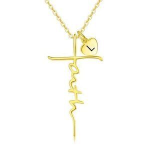 9537 Sterling Silver L Initial Necklace 18K Gold Plated Faith Cross